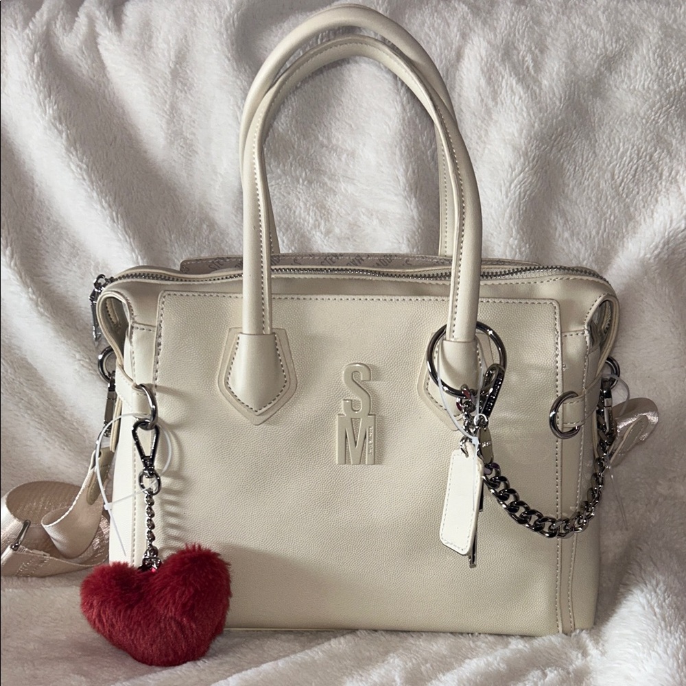 Steve Madden Cream Satchel with Red Heart Charm (BFIN)